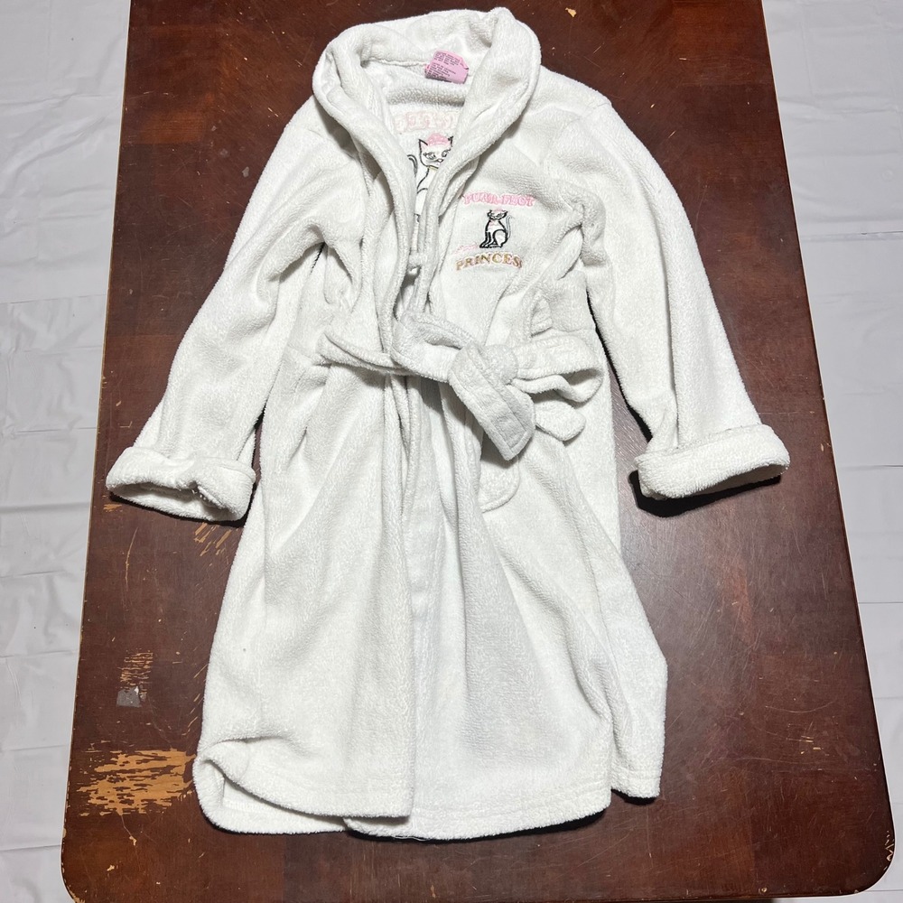 Carters Watch the Wear White Fleece Cat Robe Purr-fect Little Princess L 10/12
